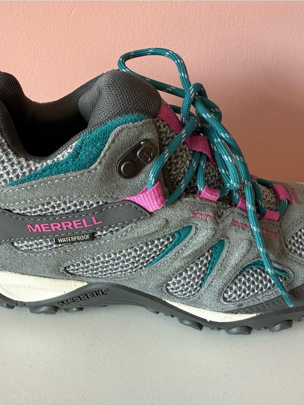 Merrell Gray, Yokota 2 Mid Waterproof Teal & Pink Trail Shoe